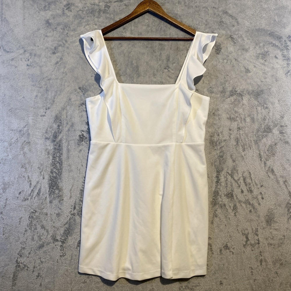 BCBG Paris Mini Dress Sz XL Ivory Sleeveless Ruffle Straps Stretch Event Party‎